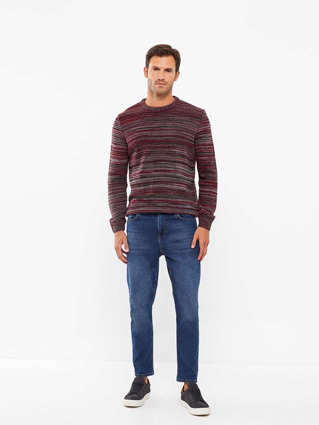 Crew Neck Long Sleeve Patterned Men's Knitwear Sweater-1