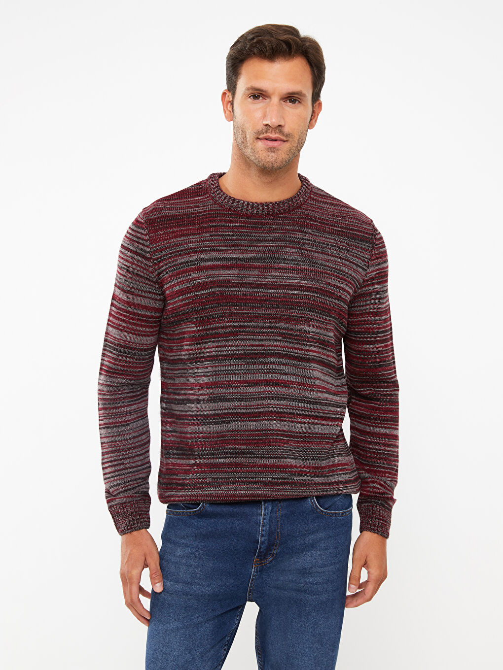 Crew Neck Long Sleeve Patterned Men's Knitwear Sweater-2