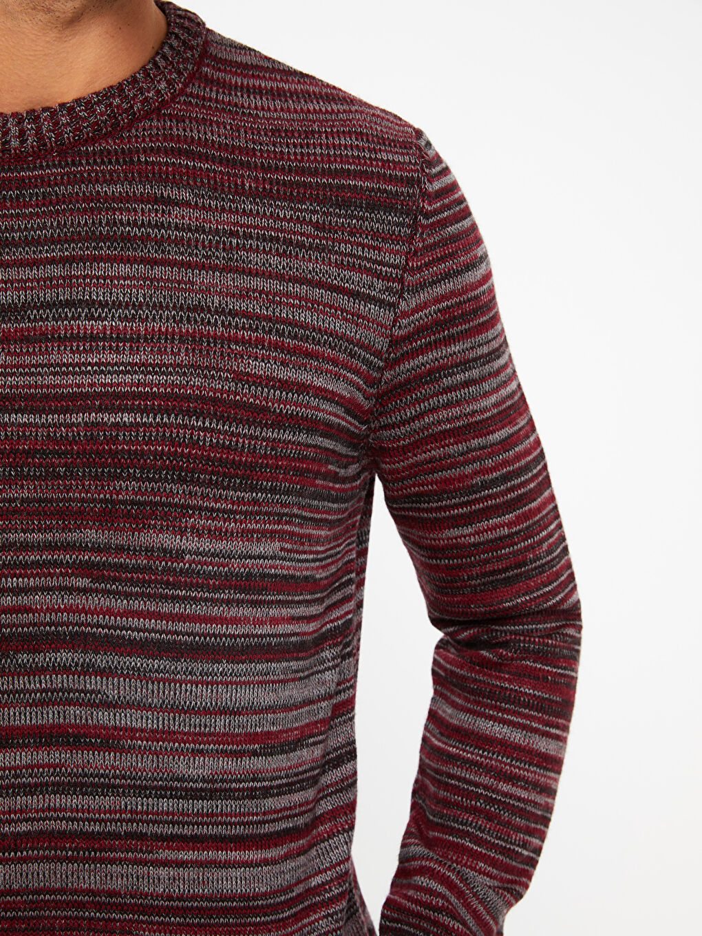 Crew Neck Long Sleeve Patterned Men's Knitwear Sweater-3