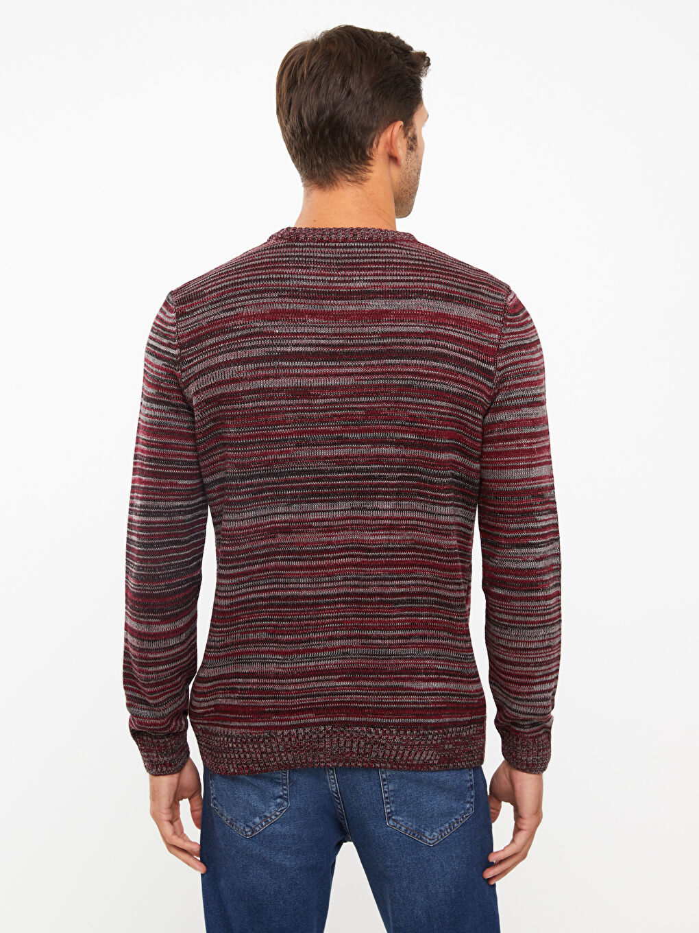 Crew Neck Long Sleeve Patterned Men's Knitwear Sweater-4