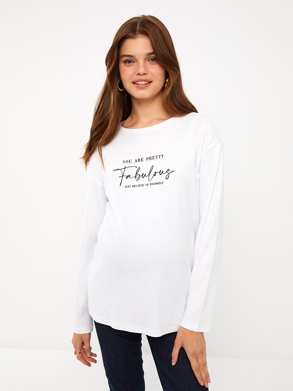 LCWAIKIKI Maternity Crew Neck Printed Long Sleeve Maternity T-shirt -W2FP81Z8-Q6K