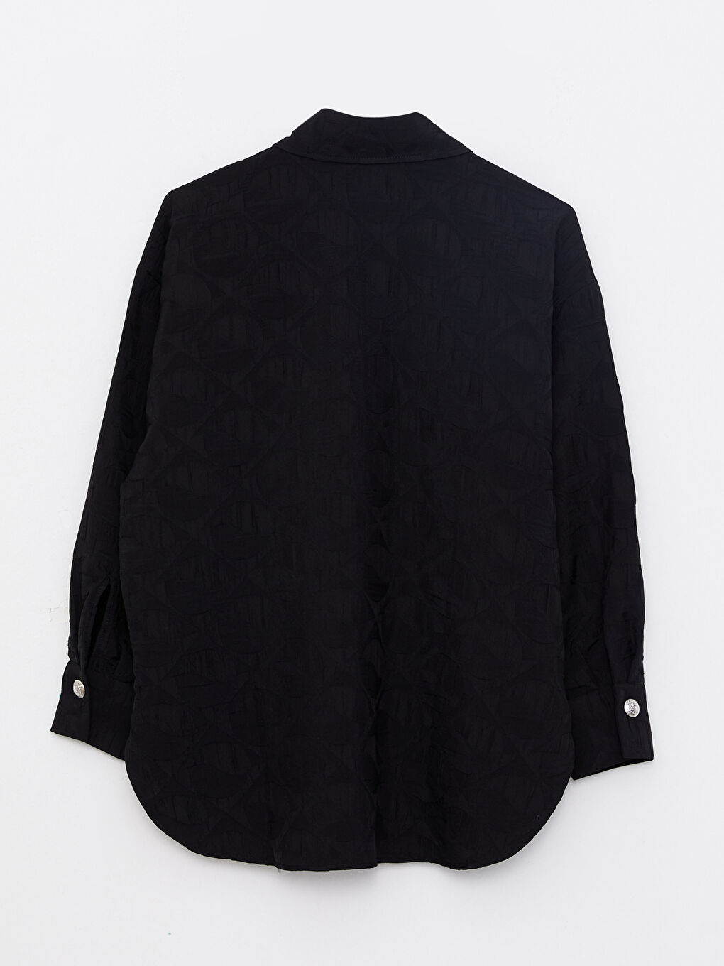 Siyah Önden Düğme Kapamalı Kendinden Desenli Uzun Kollu Kadın Gömlek Ceket-6