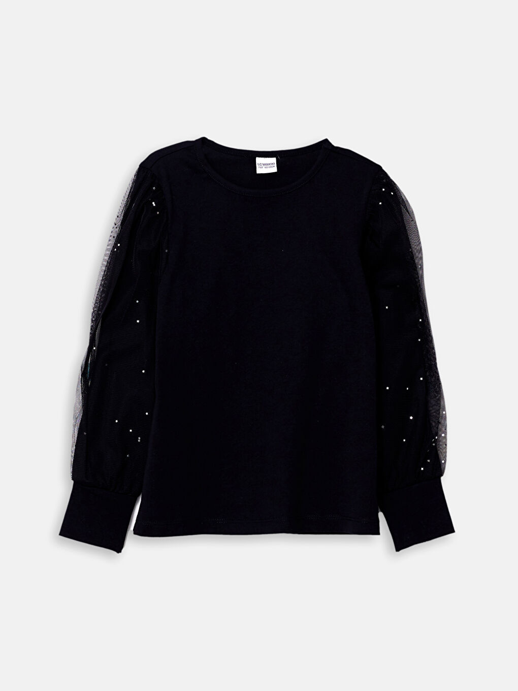 Siyah Bisiklet Yaka Uzun Kollu Kız Çocuk Tişört