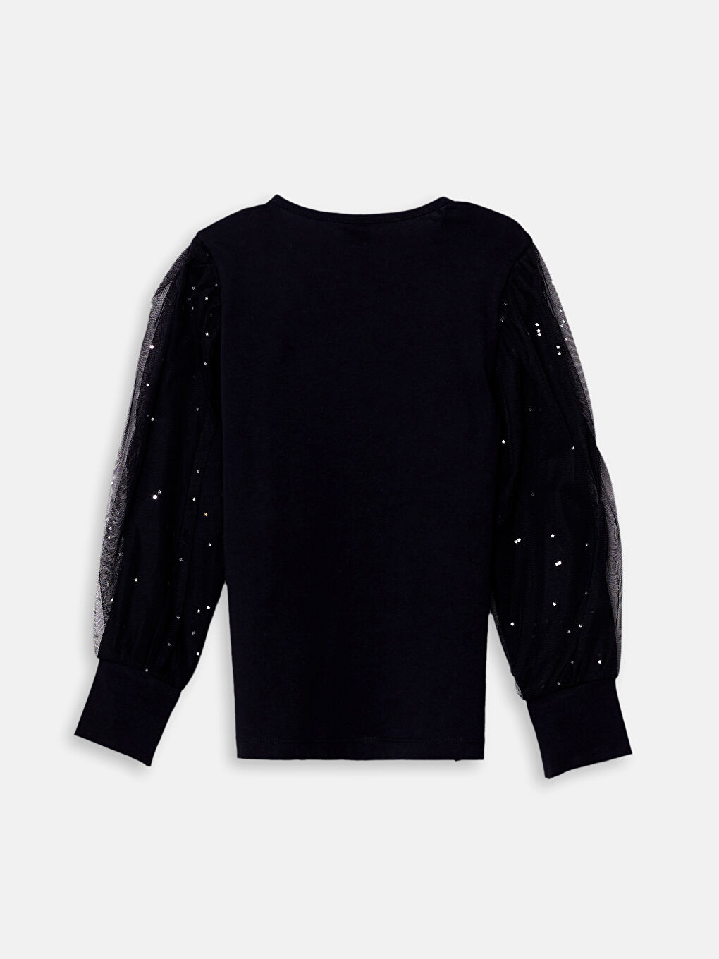 Siyah Bisiklet Yaka Uzun Kollu Kız Çocuk Tişört-1