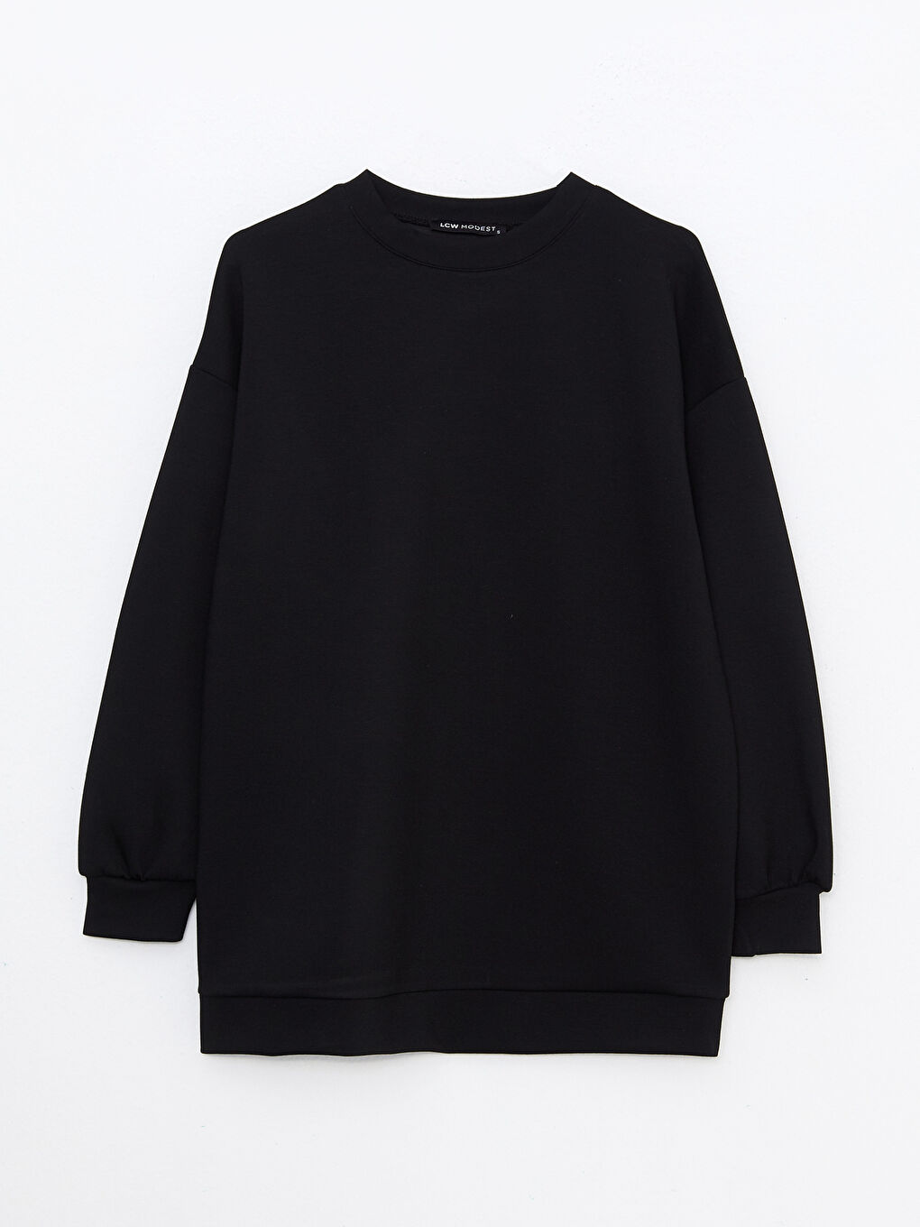 Siyah Bisiklet Yaka Düz Uzun Kollu Oversize Kadın Tunik-5