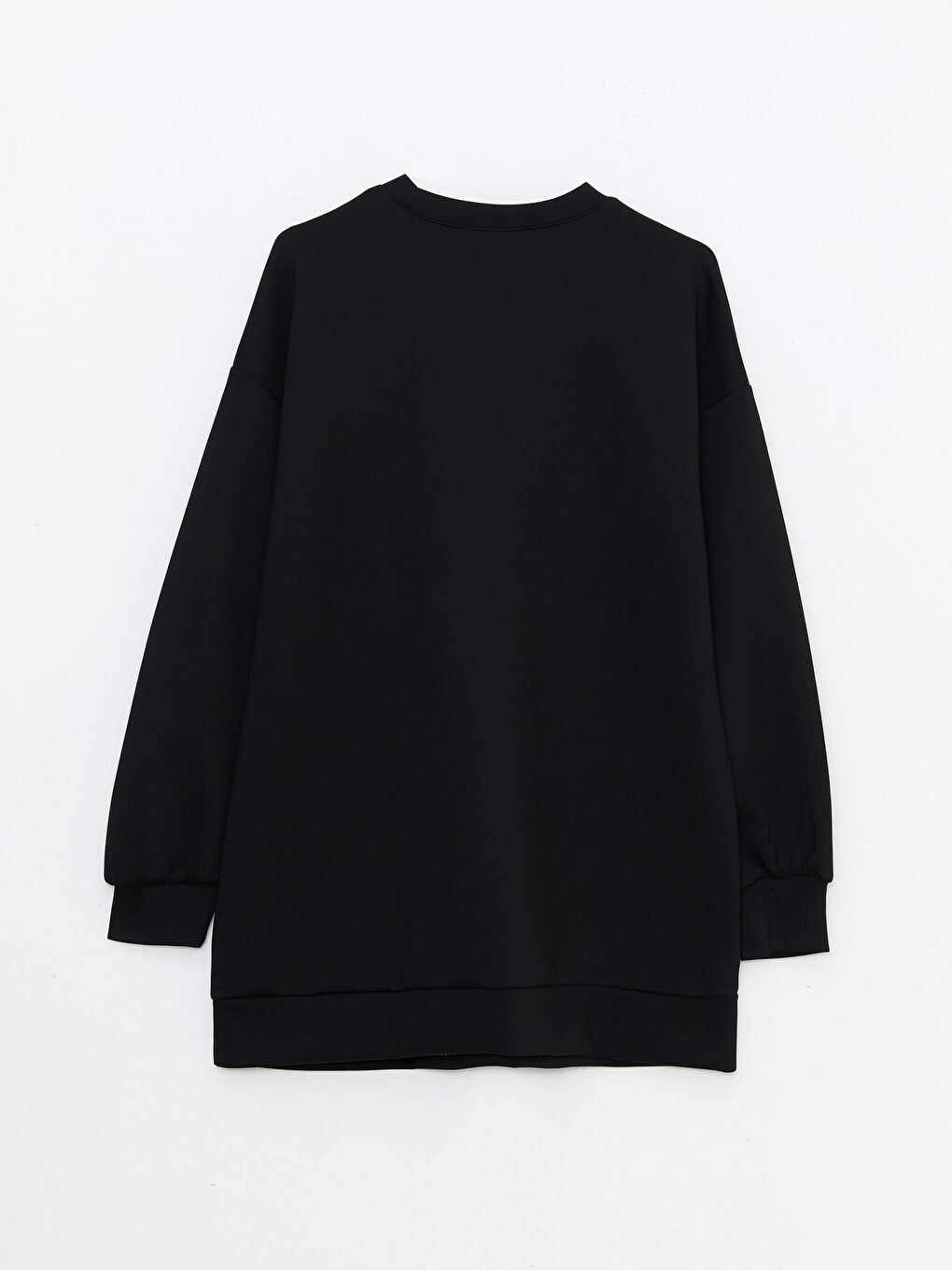 Siyah Bisiklet Yaka Düz Uzun Kollu Oversize Kadın Tunik-6