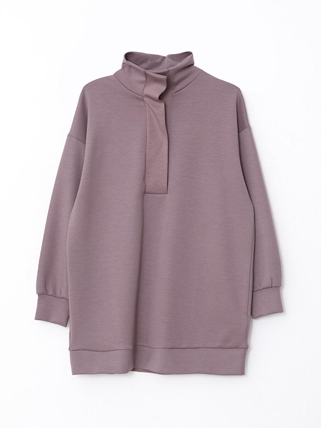 Mor Dik Yaka Düz Uzun Kollu Oversize Kadın Tunik-4