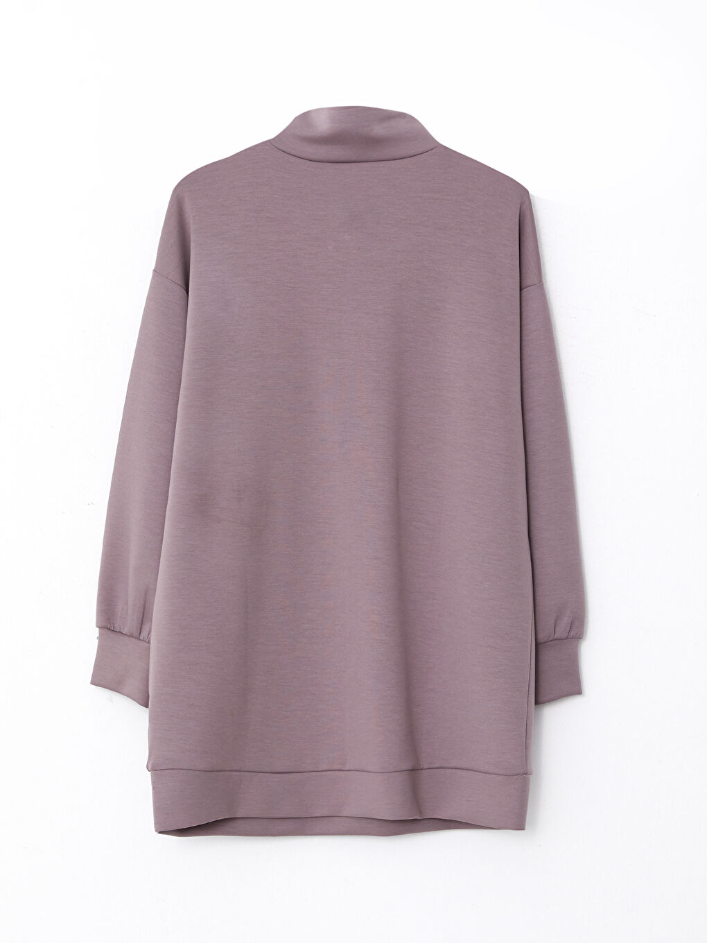 Mor Dik Yaka Düz Uzun Kollu Oversize Kadın Tunik-5