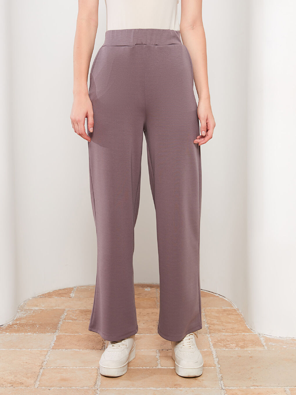 Mor Kadın Standart Fit Düz Eşofman Altı-4