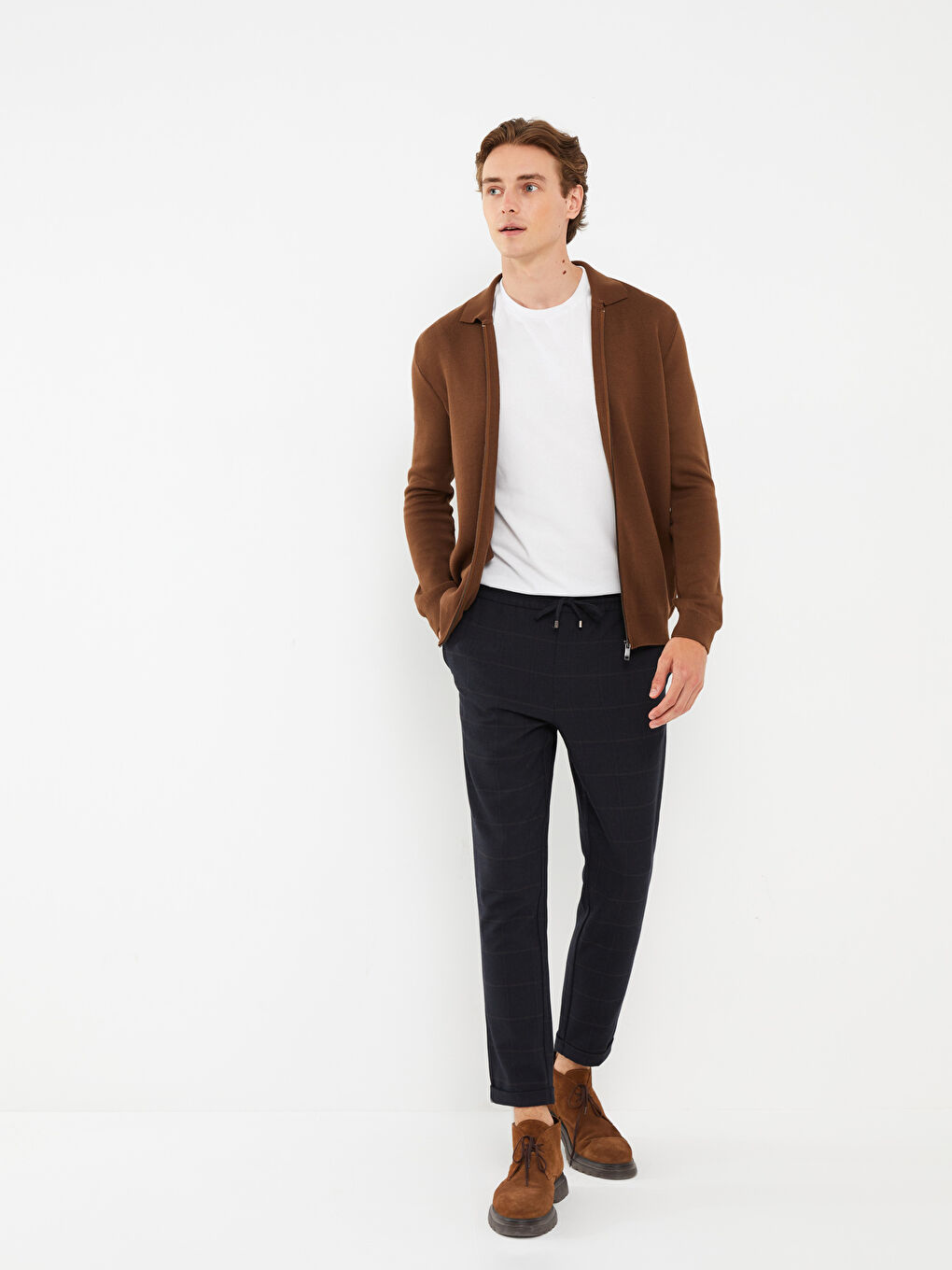 Lacivert Slim Fit Beli Bağlama Detaylı Erkek Pantolon