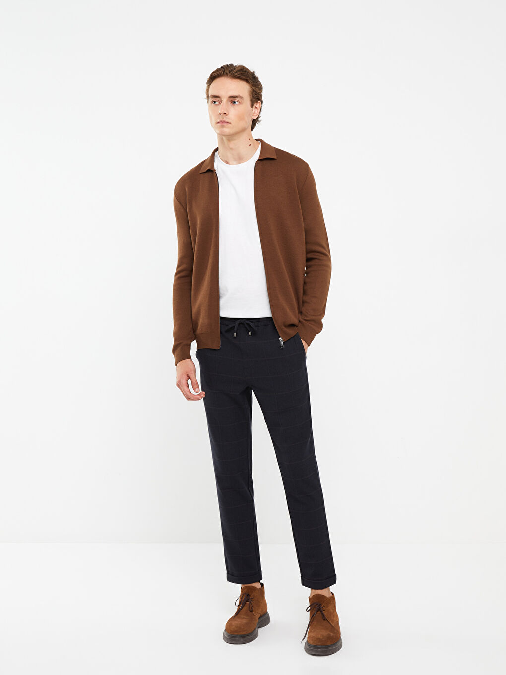 Lacivert Slim Fit Beli Bağlama Detaylı Erkek Pantolon-1