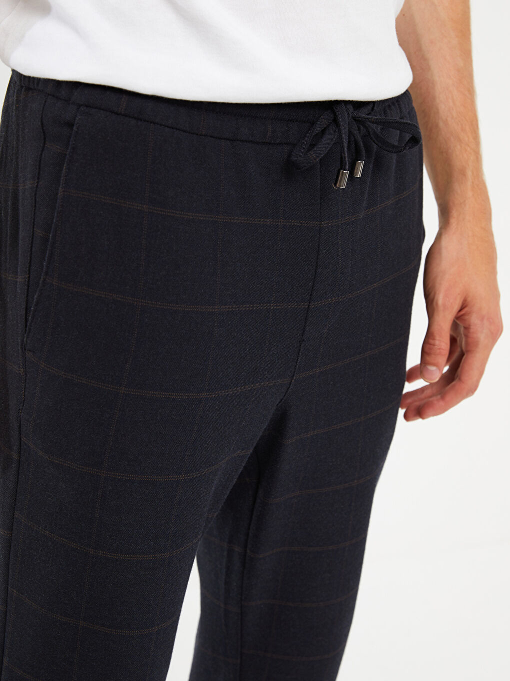 Lacivert Slim Fit Beli Bağlama Detaylı Erkek Pantolon-2