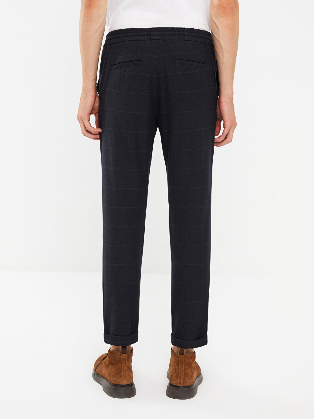 Lacivert Slim Fit Beli Bağlama Detaylı Erkek Pantolon-4