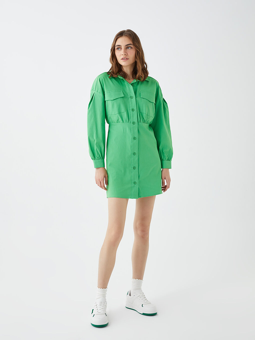 Yeşil Deri Görünümlü Bağcıklı Kadın Spor Ayakkabı-2