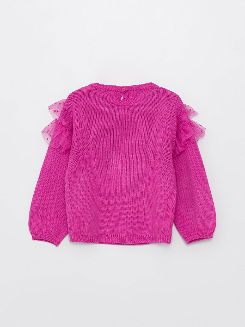 Fuşya Bisiklet Yaka Uzun Kollu Tül Detaylı Kız Bebek Triko Kazak-4