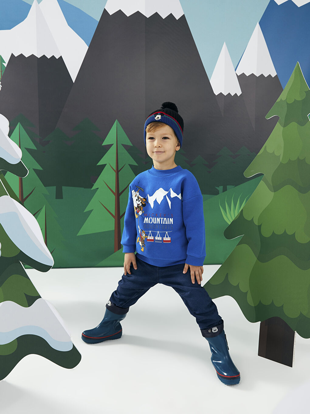 Crew Neck Long Sleeve Mickey Mouse Printed Baby Boy Sweatshirt