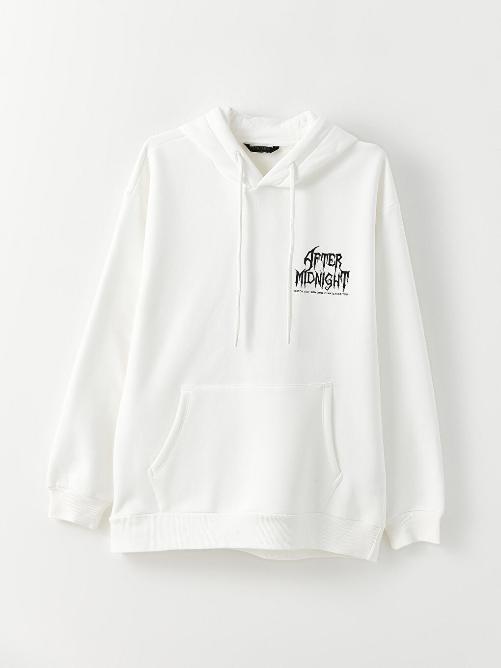 Beyaz Uzun Kollu Baskılı Erkek Kalın Hoodie-6