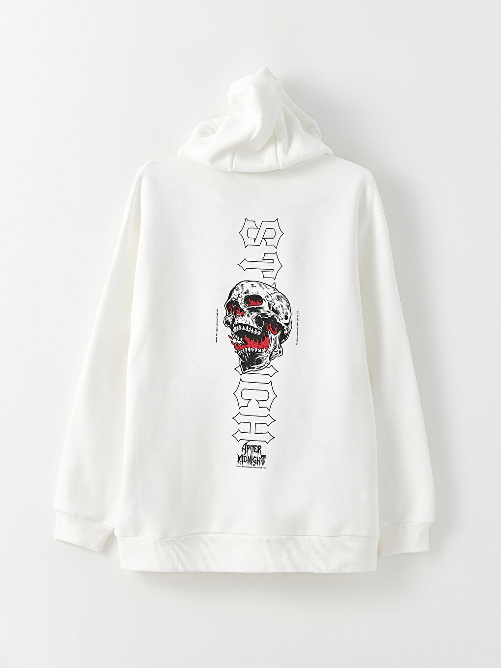 Beyaz Uzun Kollu Baskılı Erkek Kalın Hoodie-7