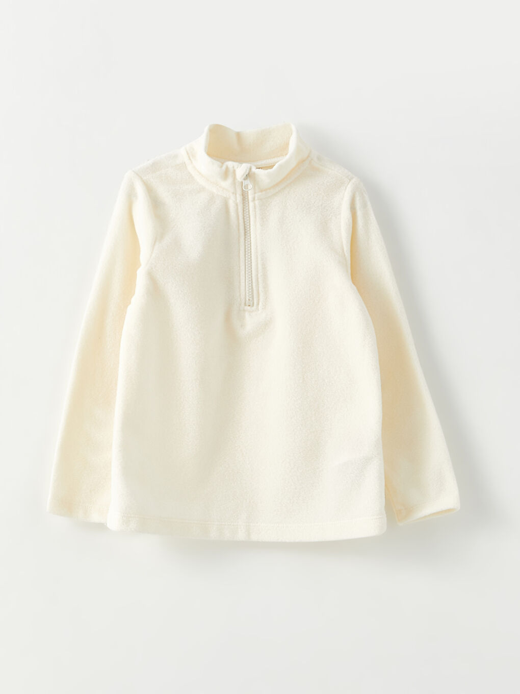 Ekru Dik Yaka Basic Uzun Kollu Kız Çocuk Sweatshirt