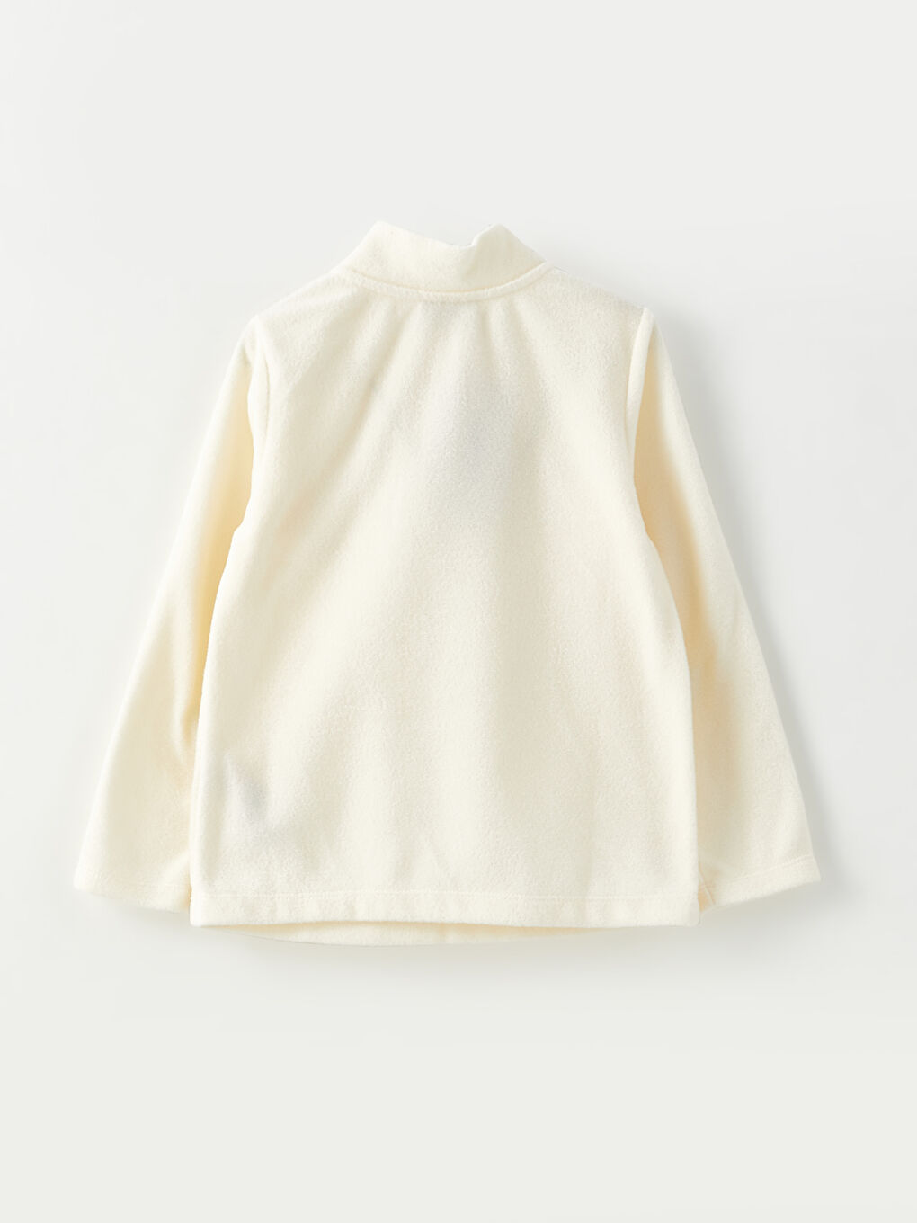 Ekru Dik Yaka Basic Uzun Kollu Kız Çocuk Sweatshirt-1