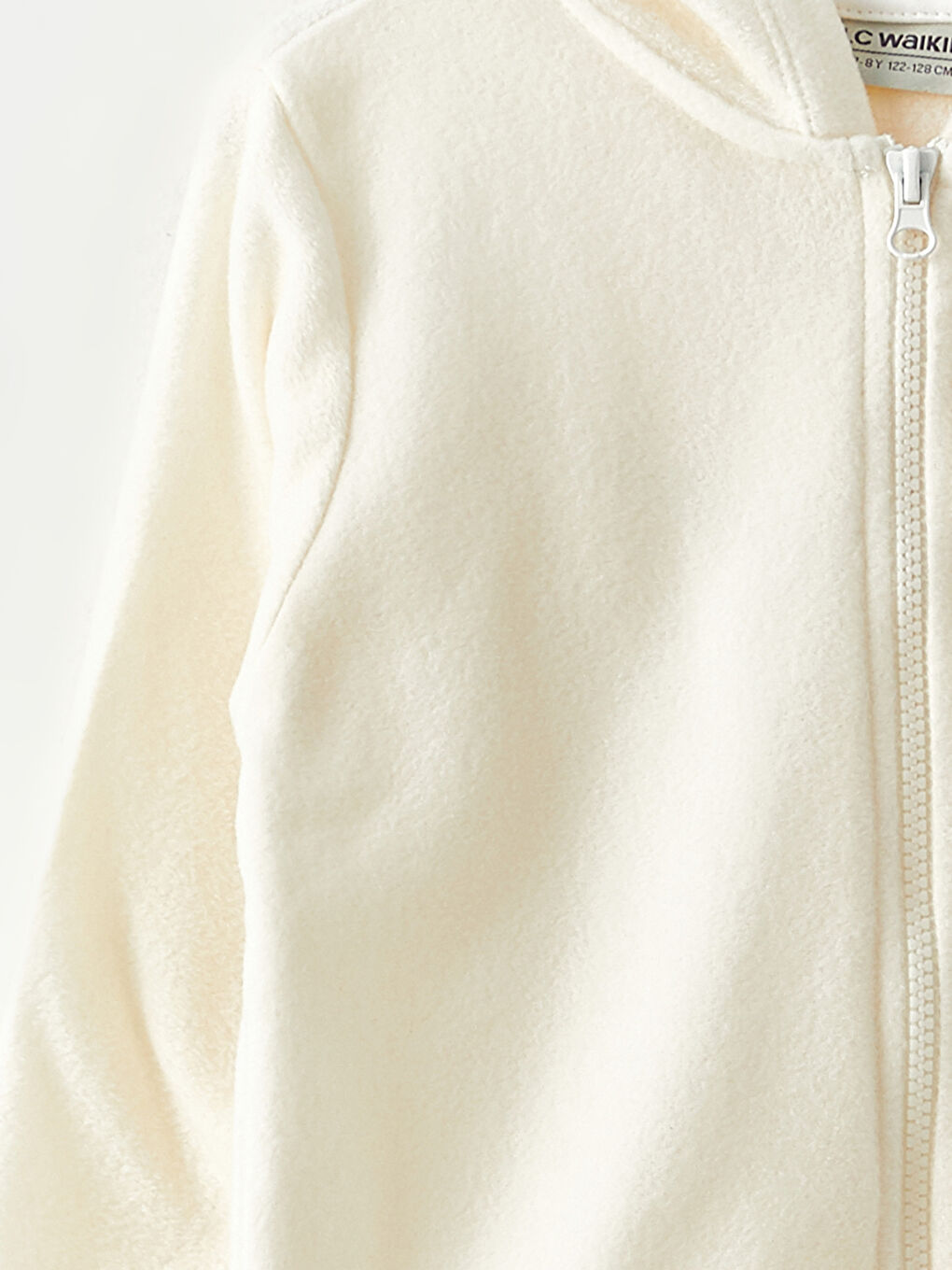 Ekru Kapüşonlu Basic Uzun Kollu Kız Çocuk Fermuarlı Sweatshirt-1