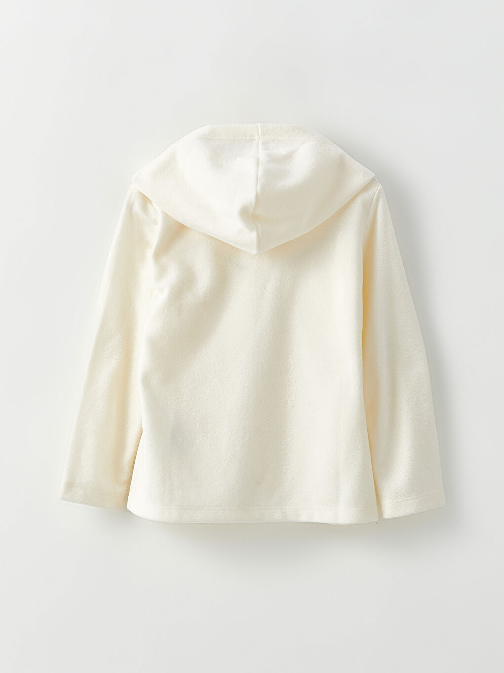 Ekru Kapüşonlu Basic Uzun Kollu Kız Çocuk Fermuarlı Sweatshirt-2