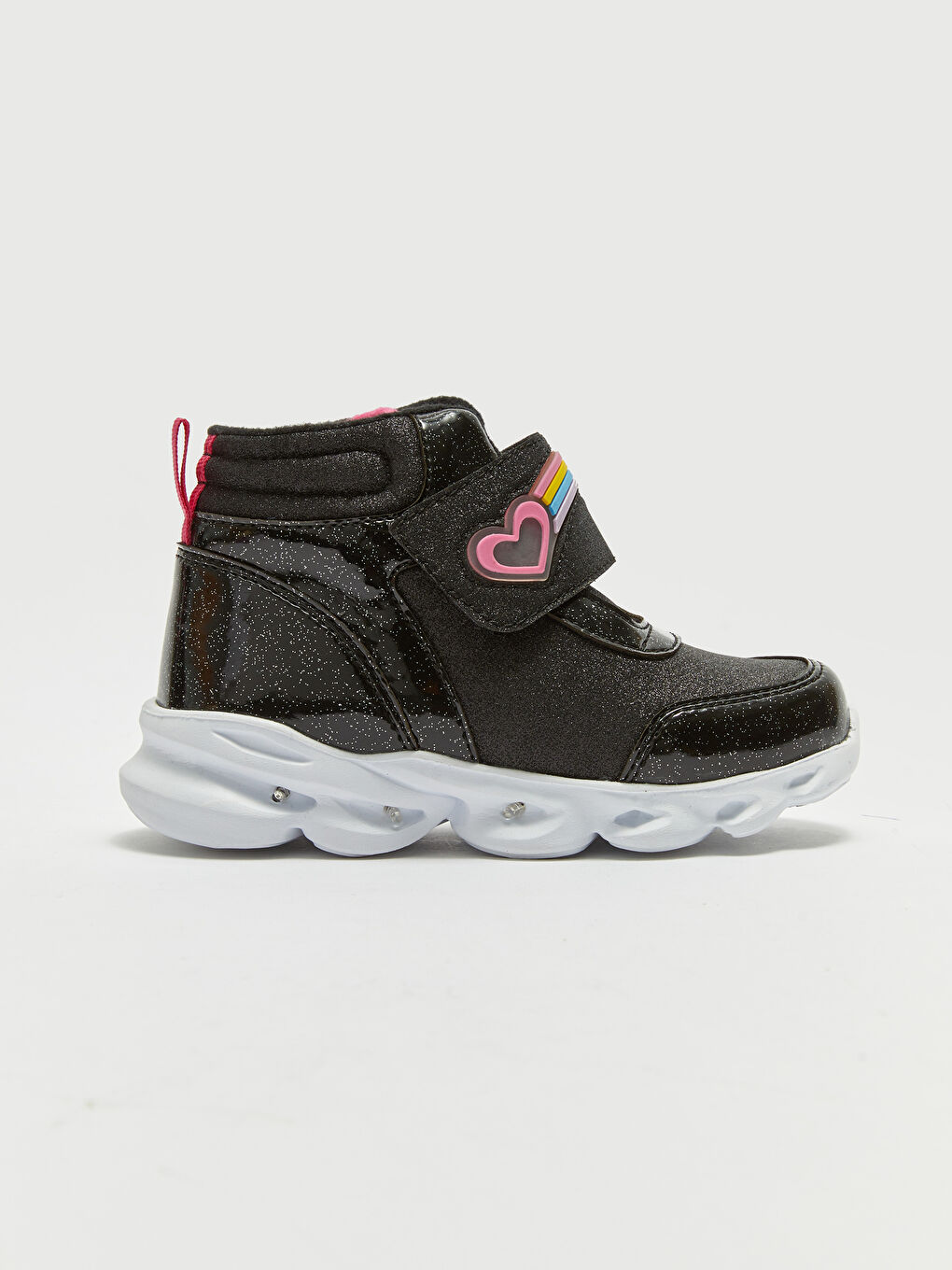 Siyah Cırt Cırtlı Baskılı Tabanı Işıklı Kız Çocuk Bot-2