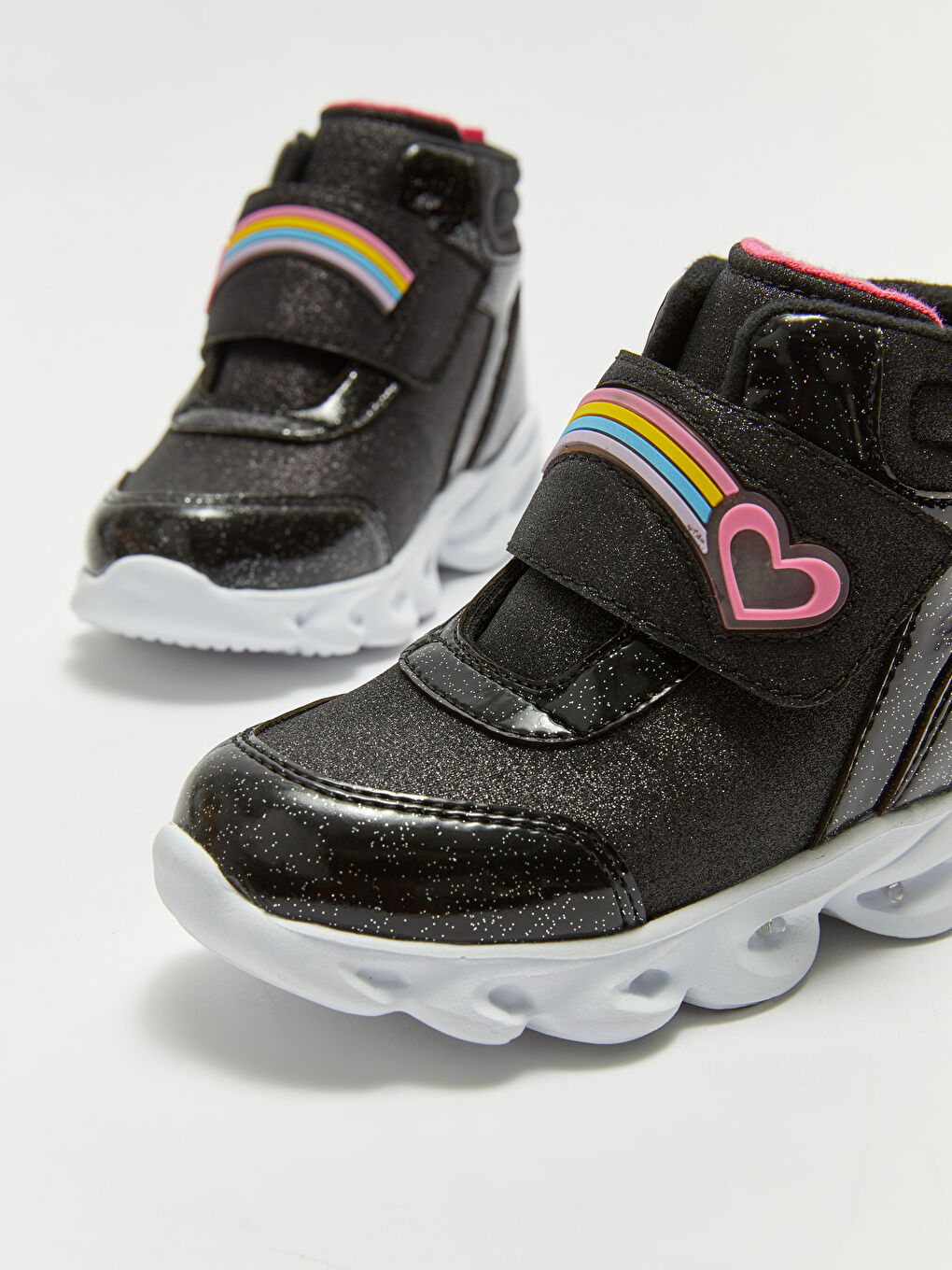 Siyah Cırt Cırtlı Baskılı Tabanı Işıklı Kız Çocuk Bot-3