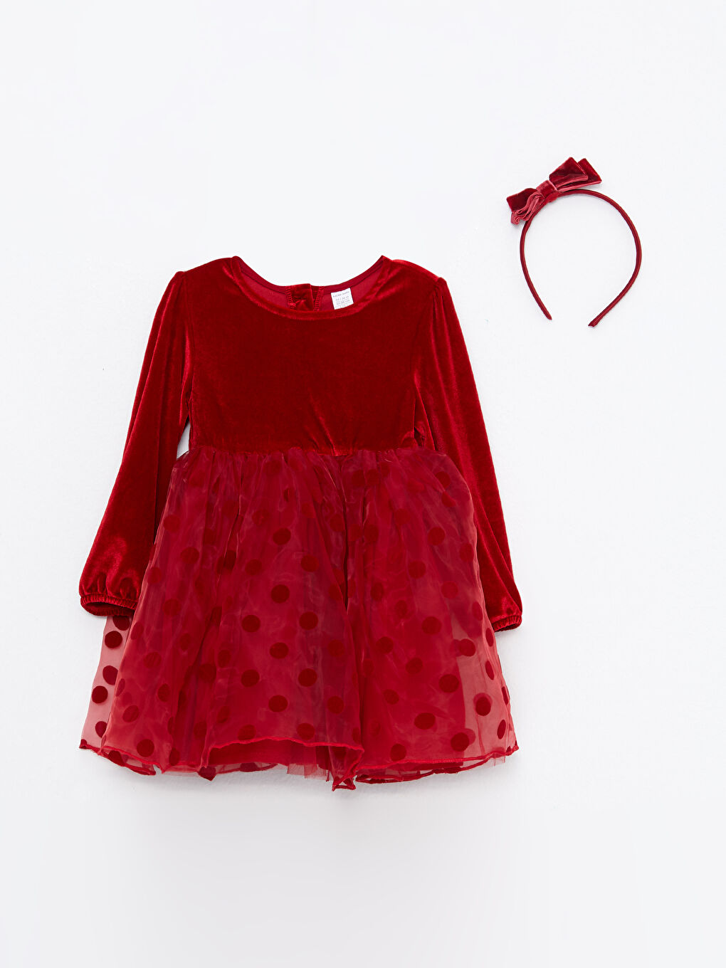 LCW baby Crew Neck Long Sleeve Baby Girl Dress and Crown 2 Piece Set -W2FQ80Z1-R3T