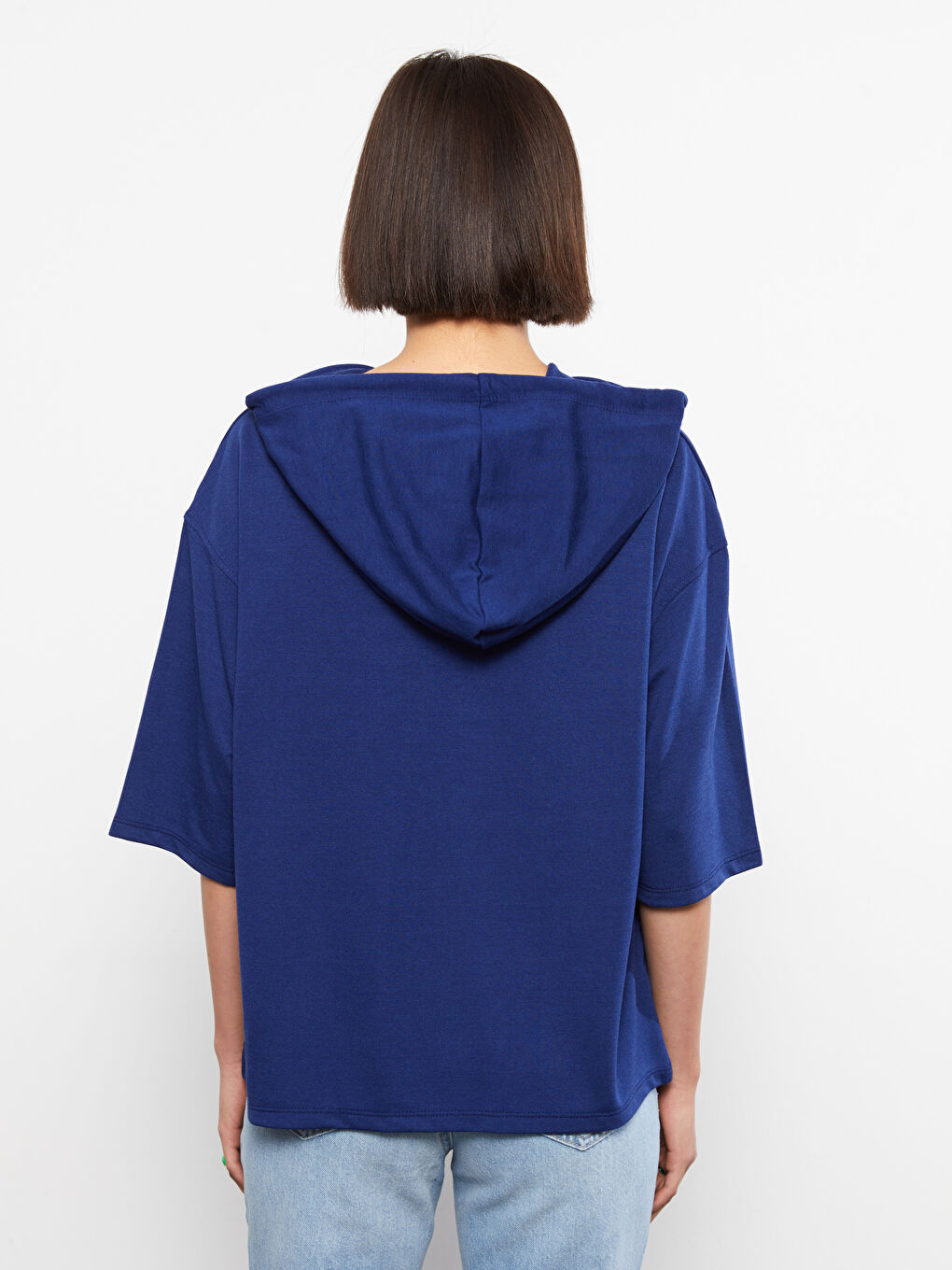 Тениска за Жени с Качулка и Щампа с Къс Ръкав-4