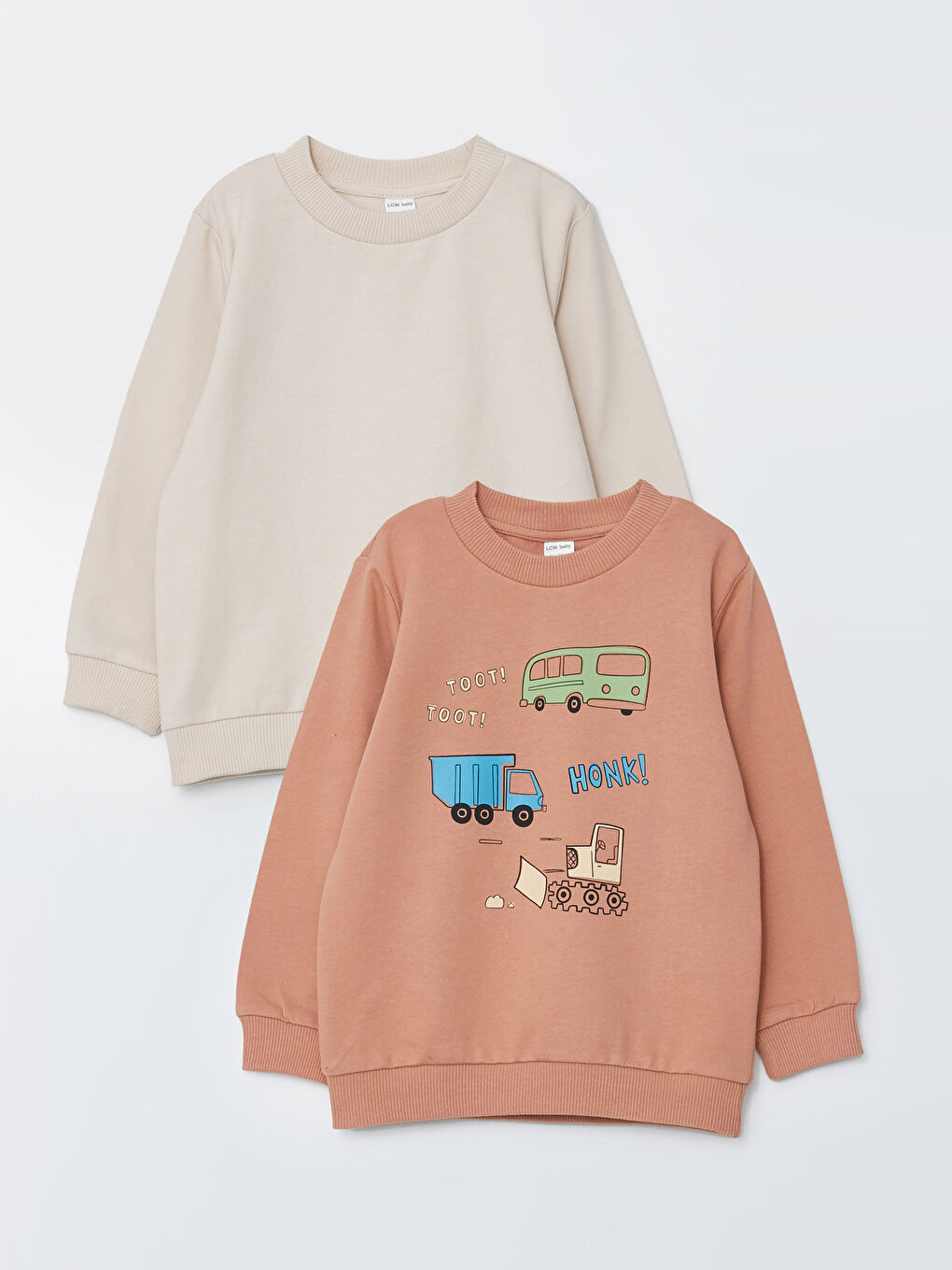 Gri Bisiklet Yaka Uzun Kollu Baskılı Erkek Bebek Sweatshirt 2'li