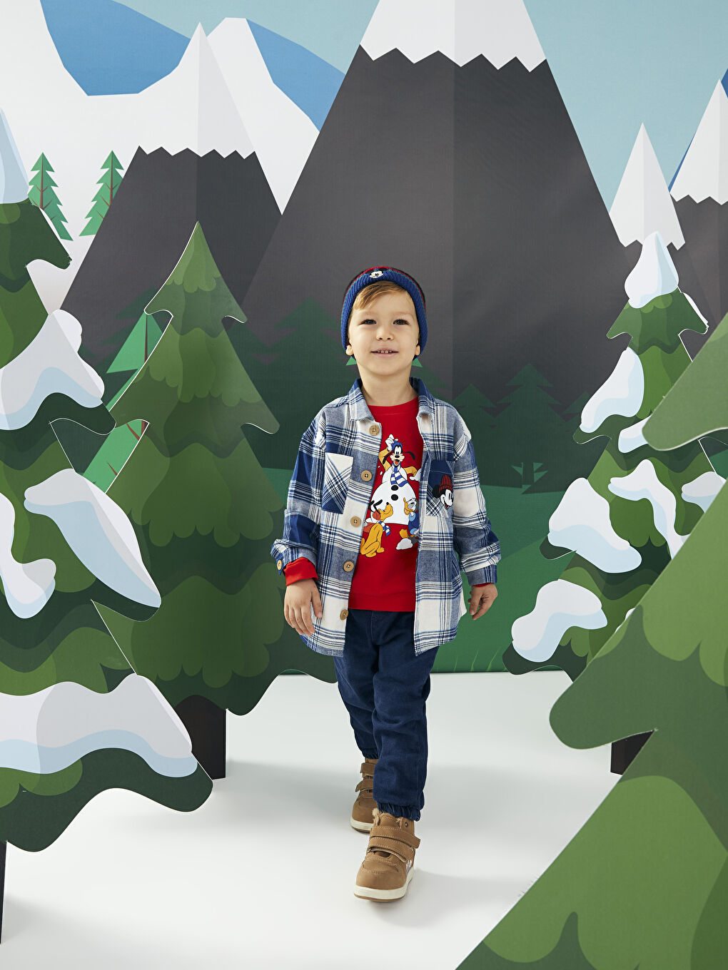 Mavi Uzun Kollu Mickey Mouse Baskılı Erkek Bebek Gömlek