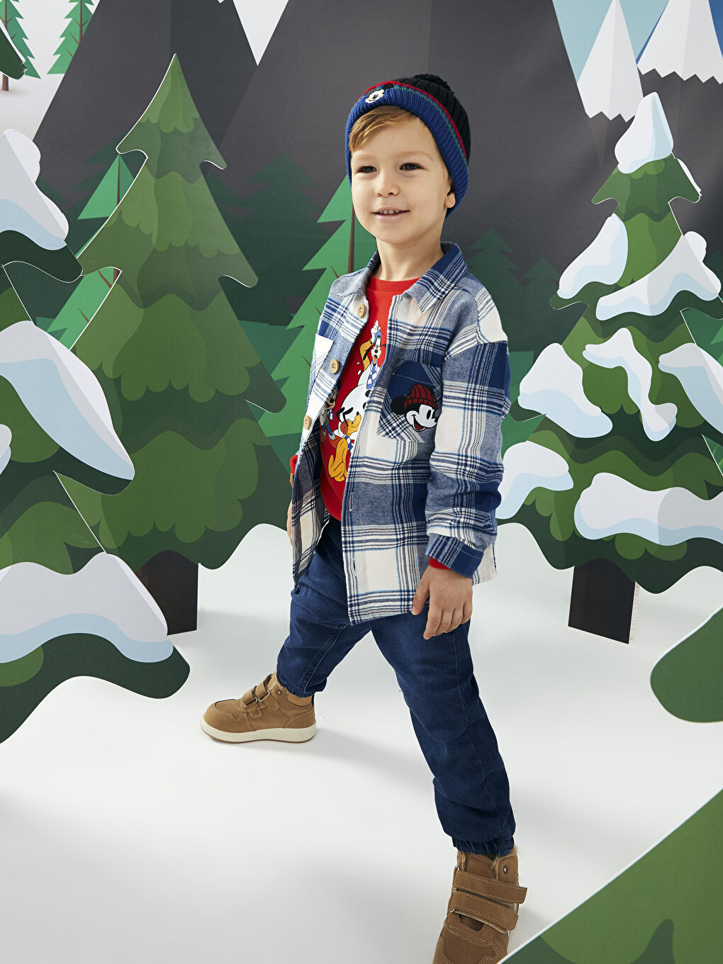 Mavi Uzun Kollu Mickey Mouse Baskılı Erkek Bebek Gömlek-4