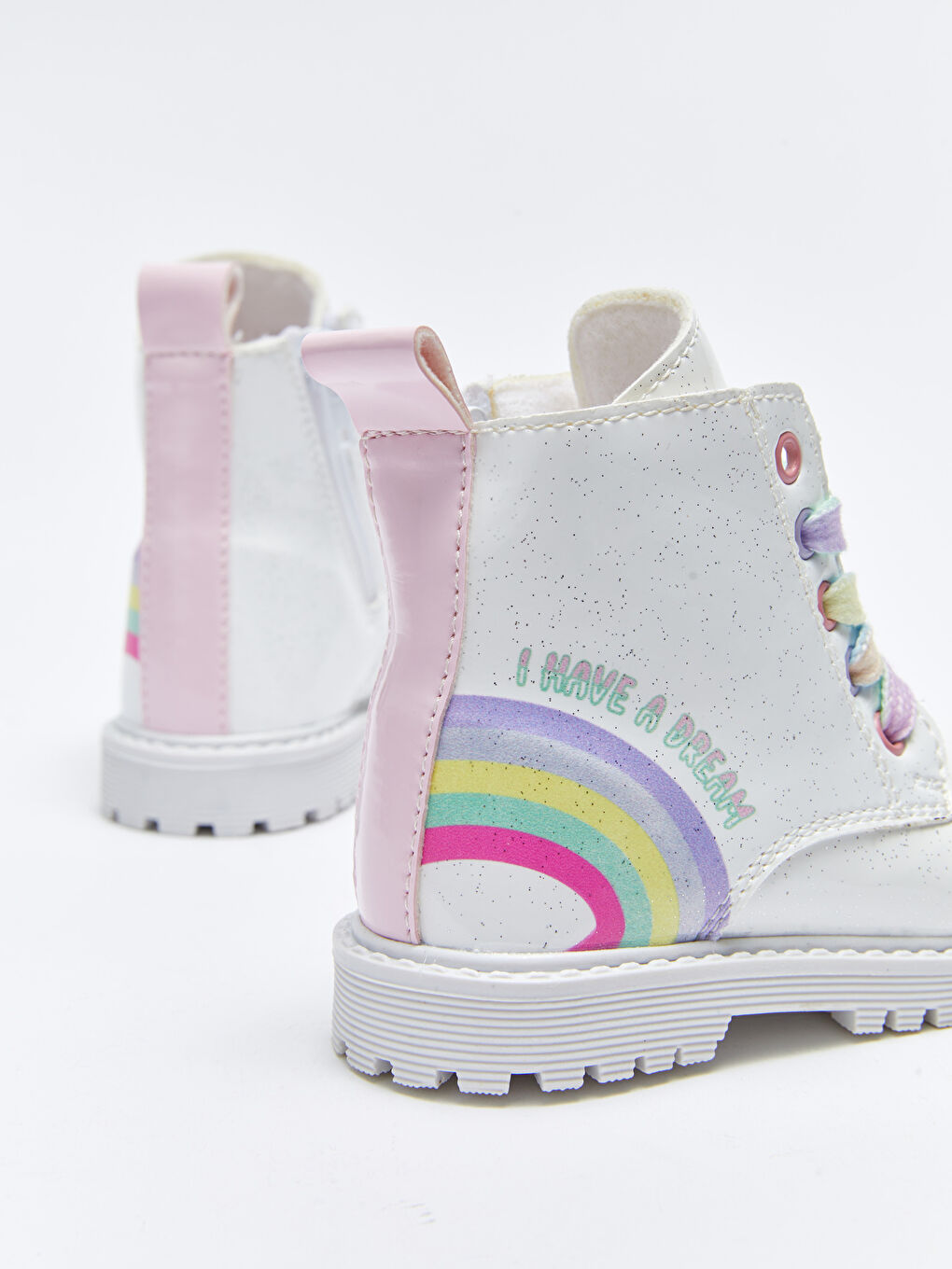 Beyaz Baskılı Bağcıklı Fermuarlı Kız Bebek Bot-4