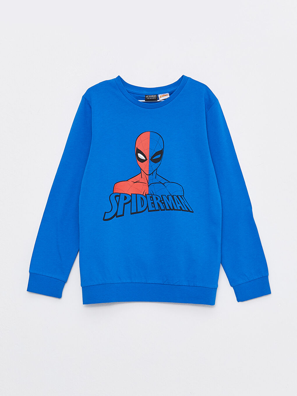 Mavi Bisiklet Yaka Spider-Man Baskılı Uzun Kollu Erkek Çocuk Tişört