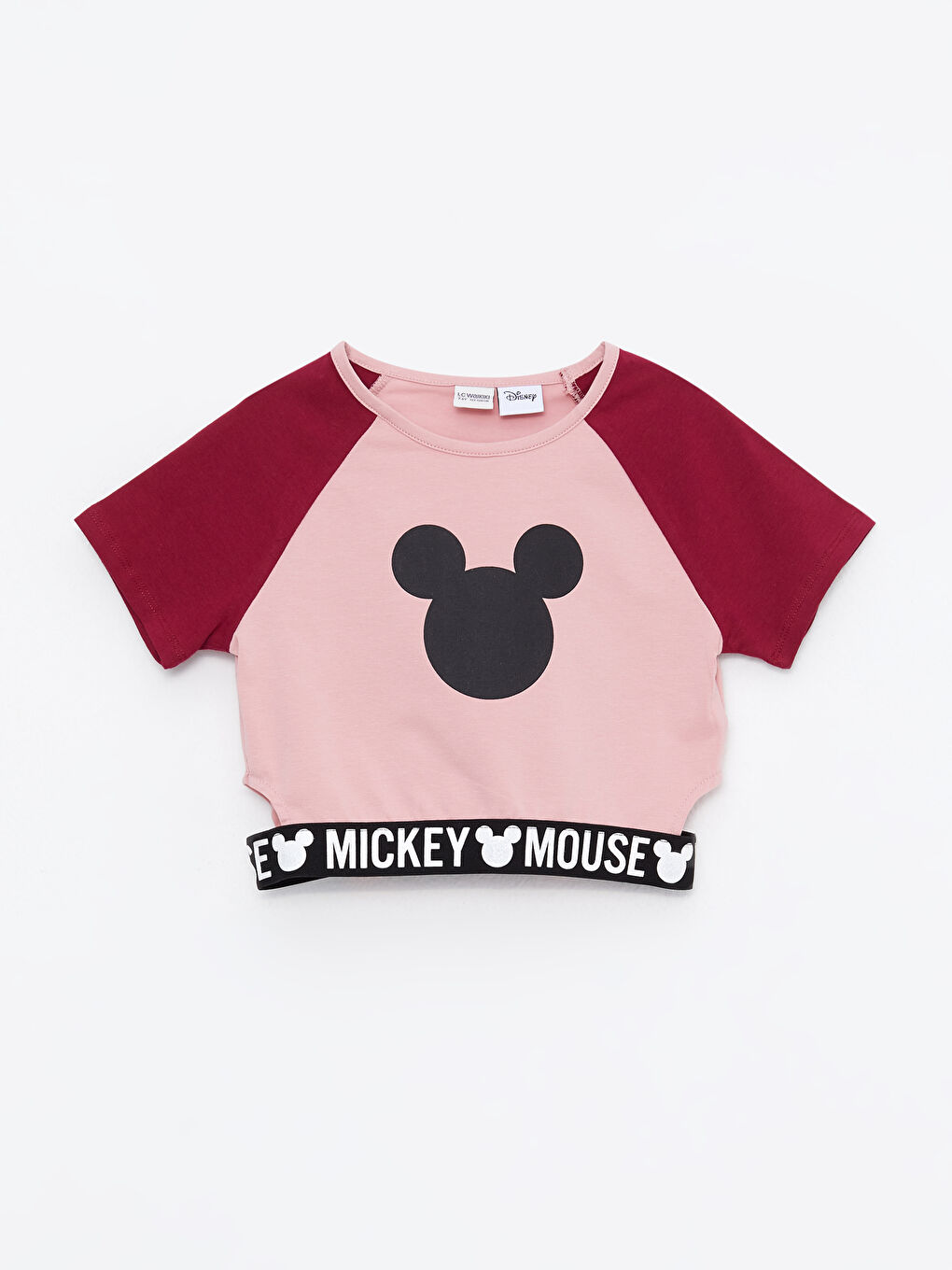 تيشيرت قصير للبنات قطن كم قصير مطبوع ميكي ماوس برقبة دائرية