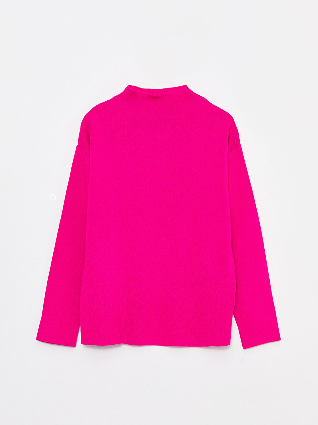 Fuşya Dik Yaka Düz Uzun Kollu Triko Kadın Kazak-5