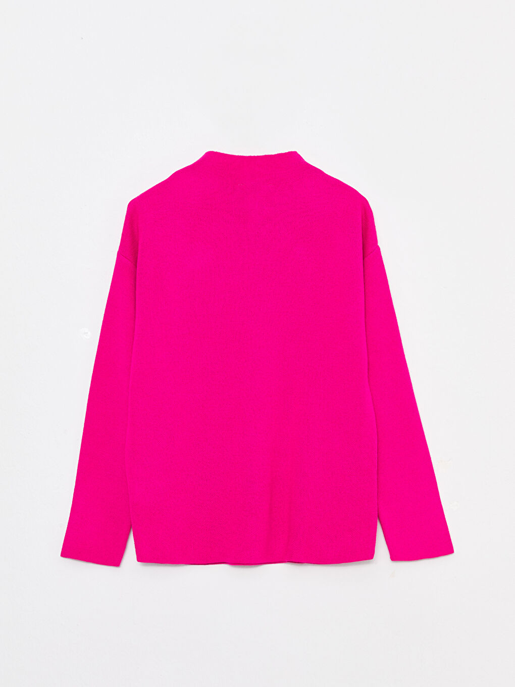 Fuşya Dik Yaka Düz Uzun Kollu Triko Kadın Kazak-6