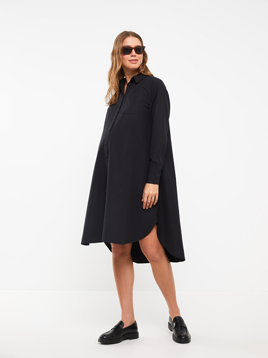 Robe de Chemise Maternité à Manches Longues Unie