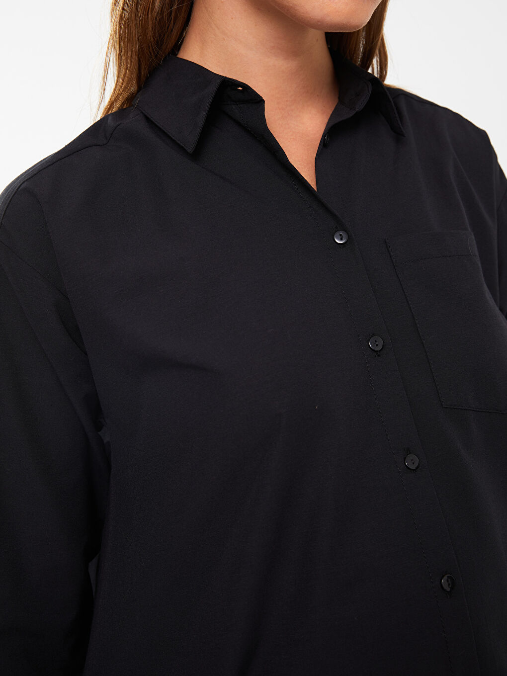 Robe de Chemise Maternité à Manches Longues Unie-3