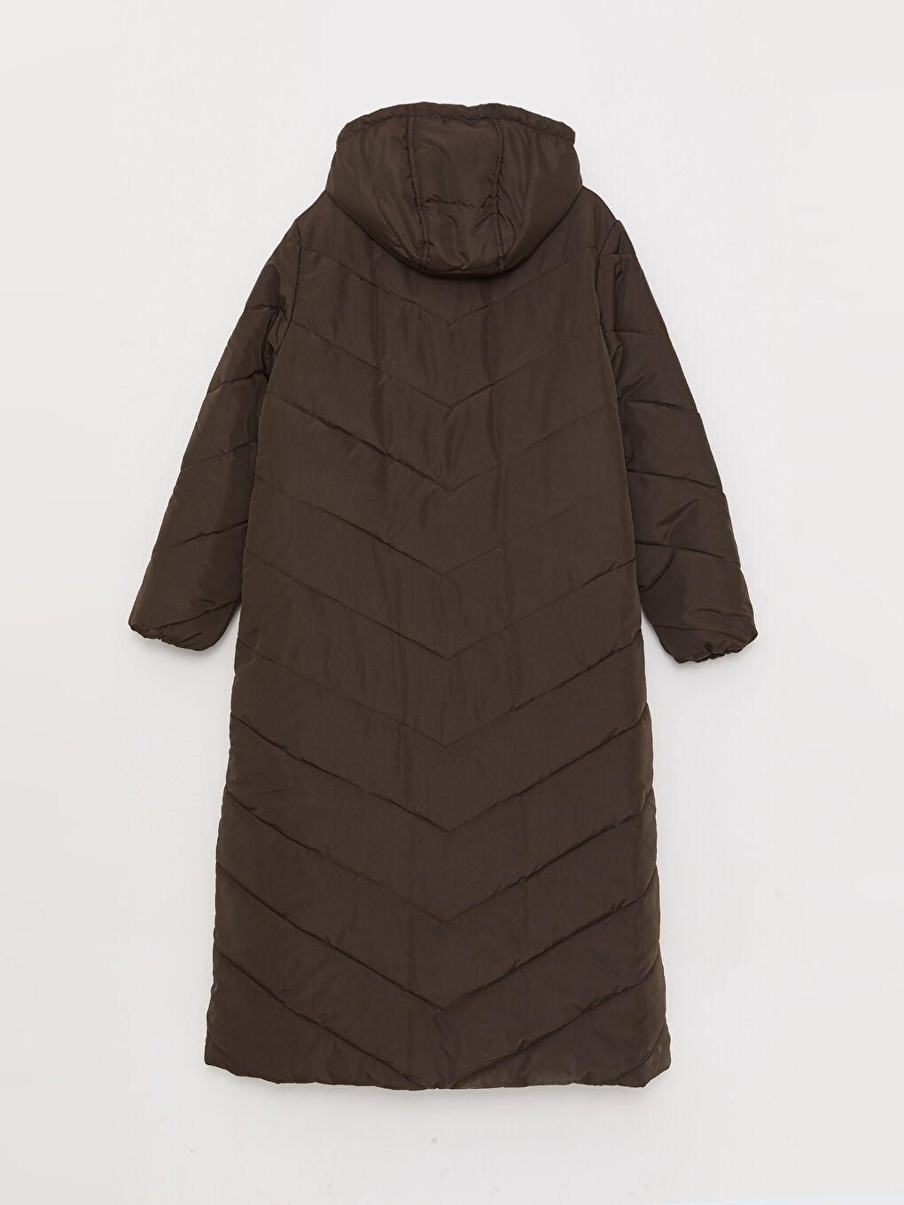 Kahverengi Kadın Kapüşonlu Düz Şişme Mont-7