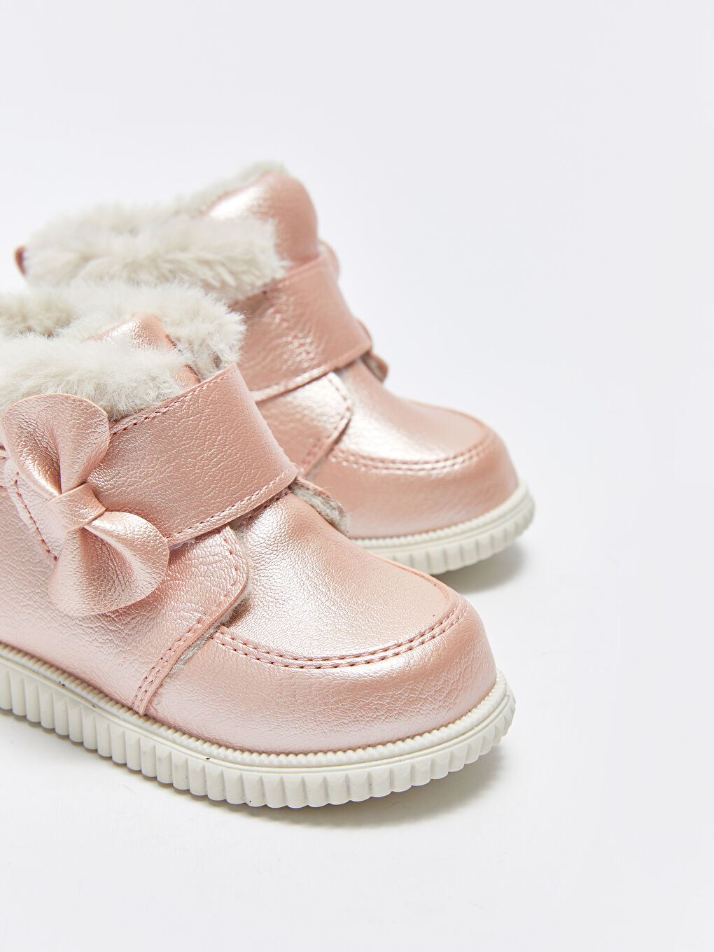 Pembe Deri Görünümlü Cırt Cırtlı Kız Bebek İlk Adım Ayakkabısı-2