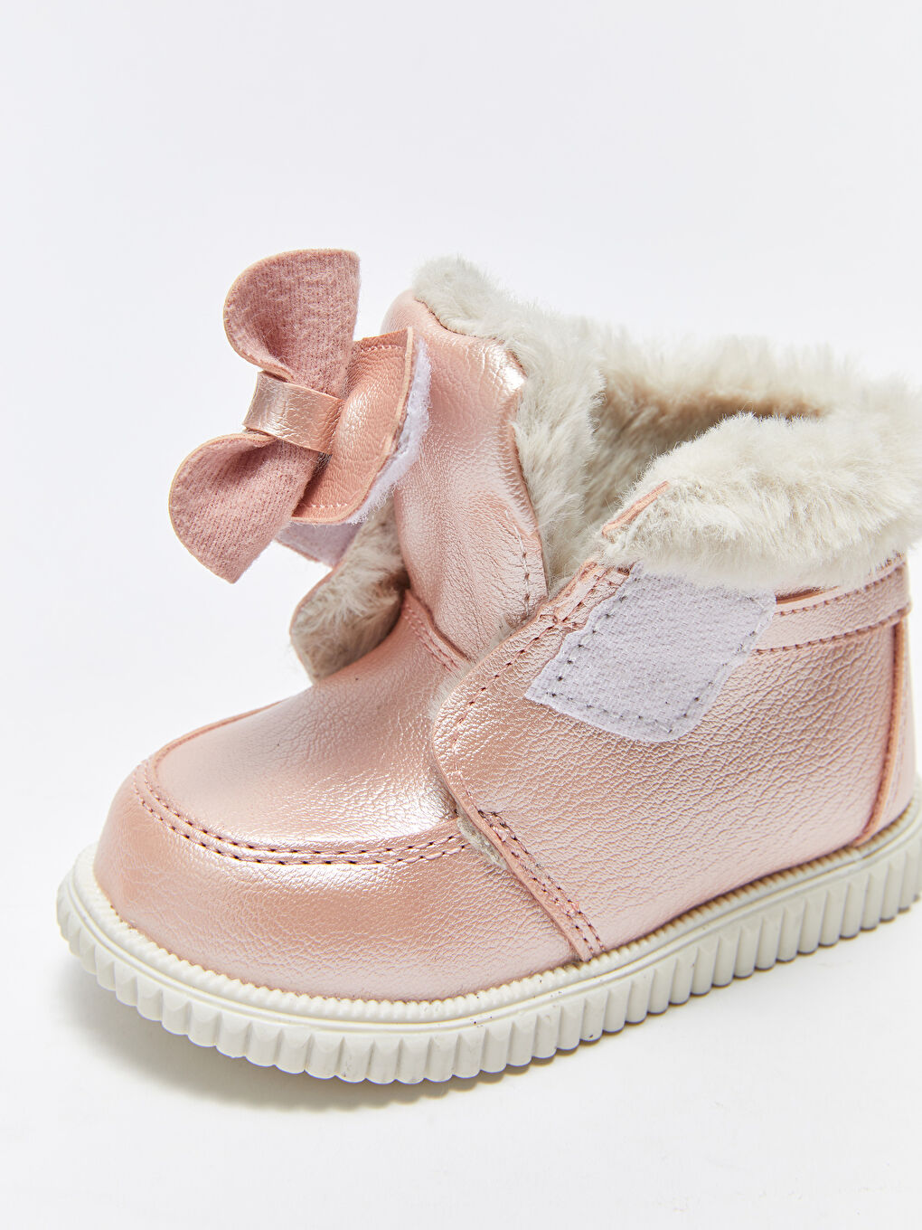 Pembe Deri Görünümlü Cırt Cırtlı Kız Bebek İlk Adım Ayakkabısı-5