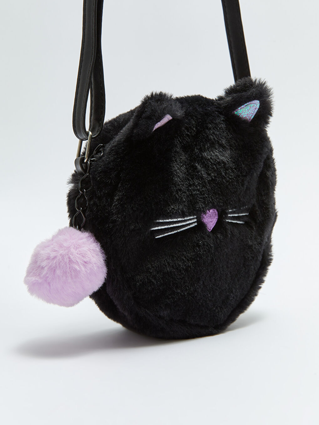 Siyah Kedi Figürlü Pelüş Kız Çocuk Çapraz Çanta-1