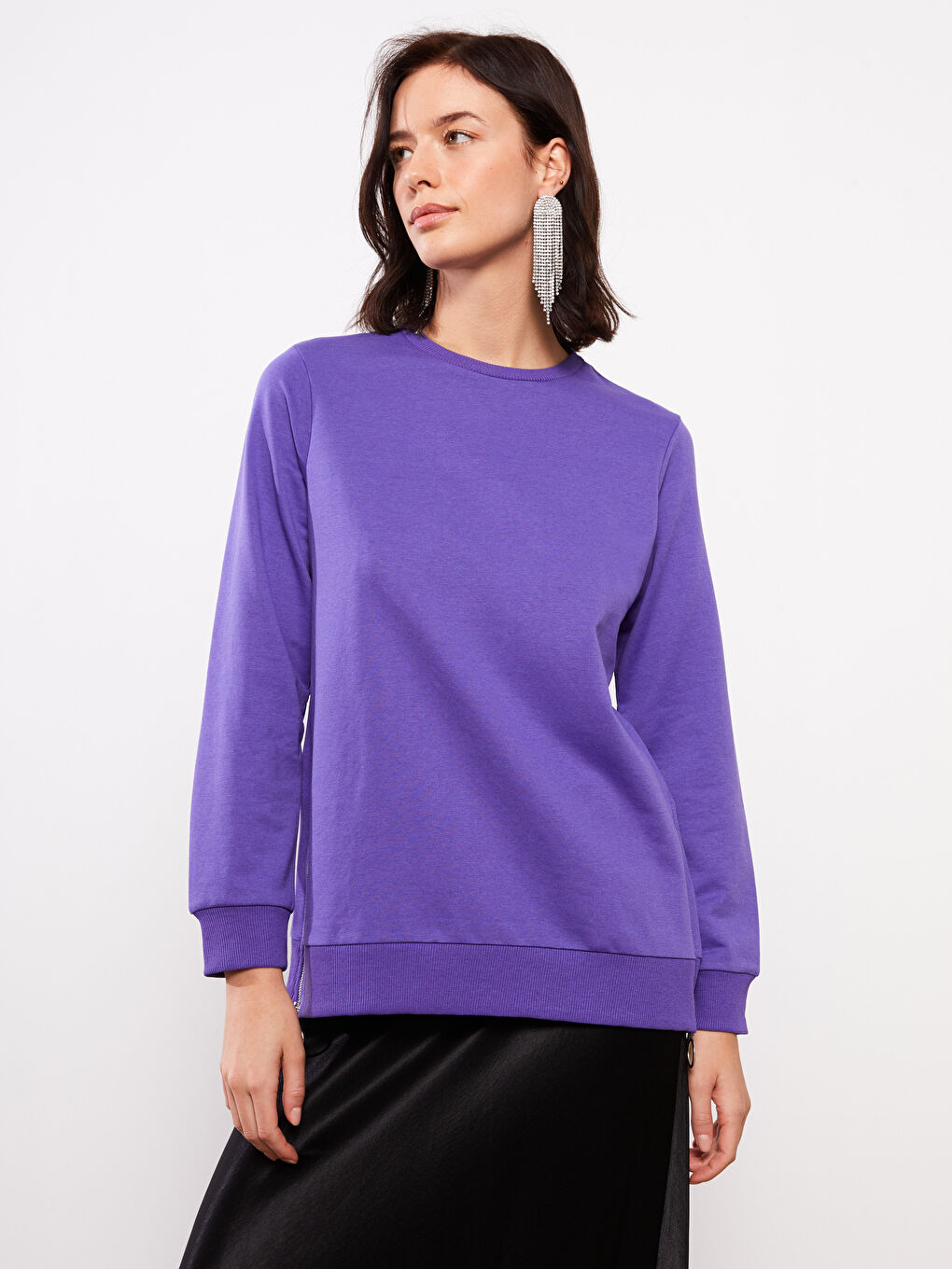 LCWAIKIKI Basic Crew Neck Plain Long Sleeve Women's Sweatshirt -W2FR91Z8-H3C