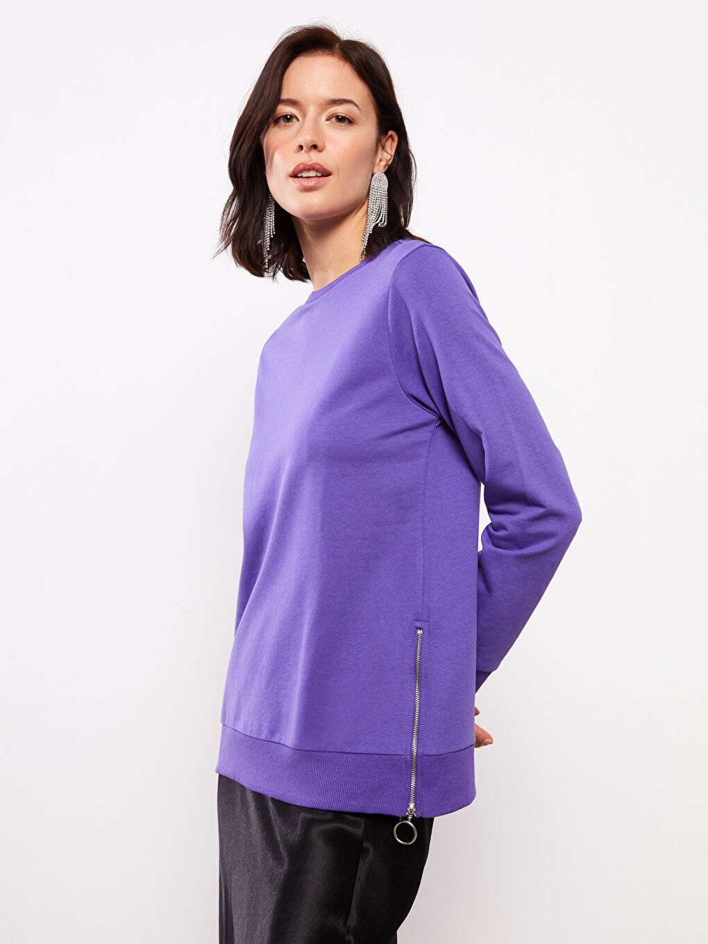 LCWAIKIKI Basic Crew Neck Plain Long Sleeve Women's Sweatshirt -W2FR91Z8-H3C