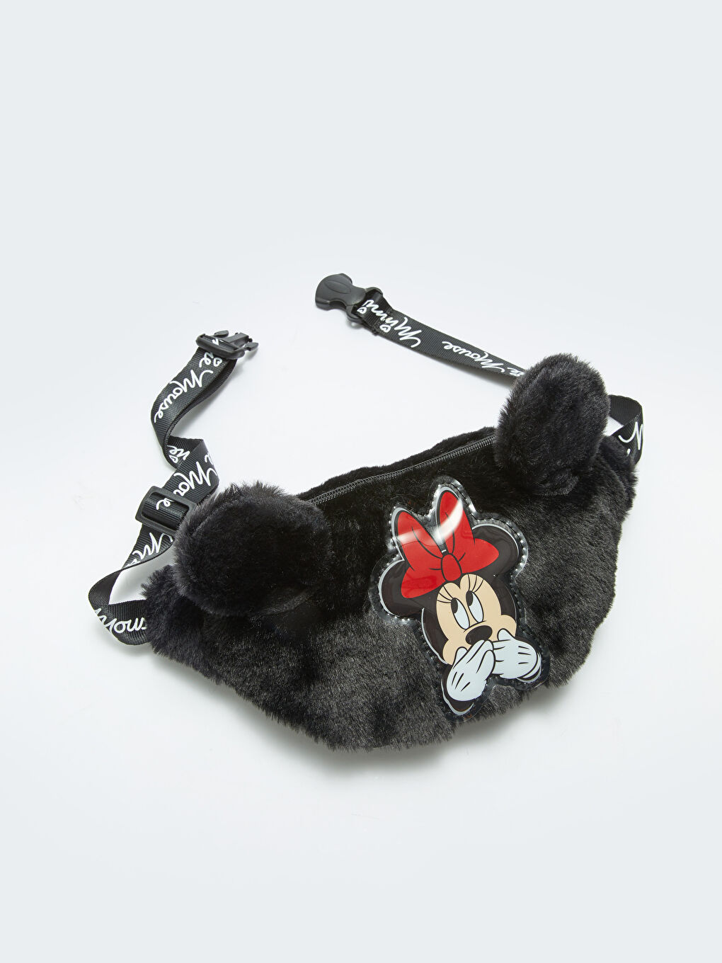 Siyah Minnie Mouse Baskılı Pelüş Kız Çocuk Bel Çantası