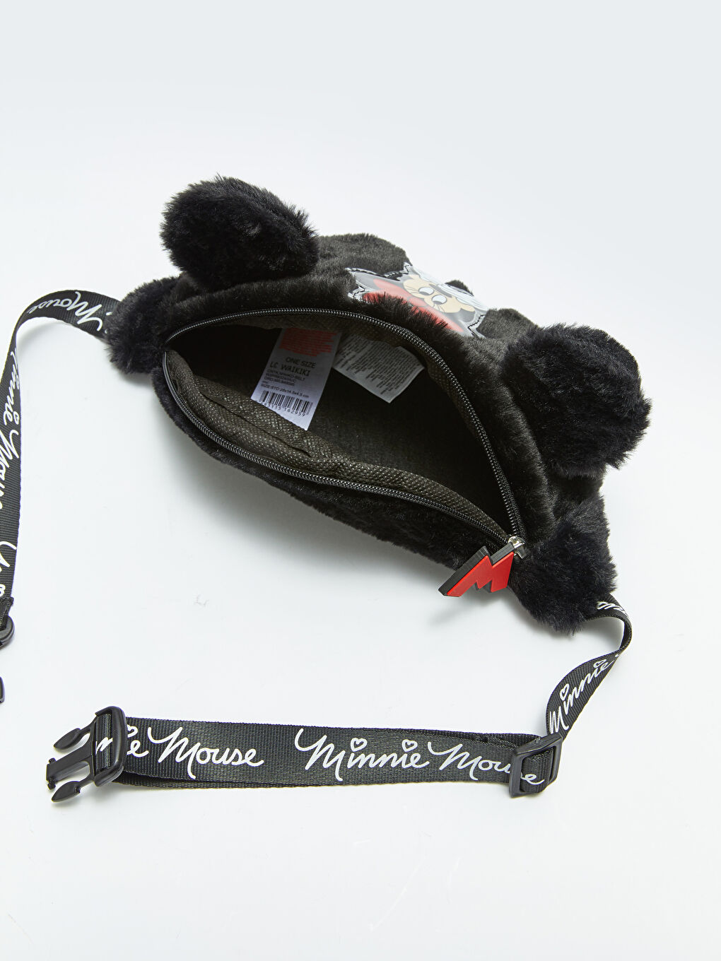 Siyah Minnie Mouse Baskılı Pelüş Kız Çocuk Bel Çantası-2