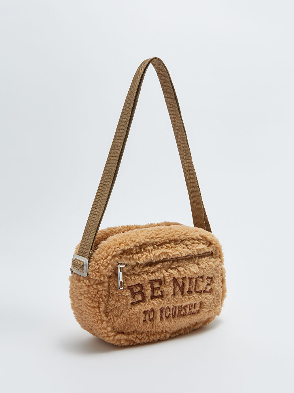 Kahverengi Nakışlı Pelüş Kız Çocuk Çapraz Çanta-3