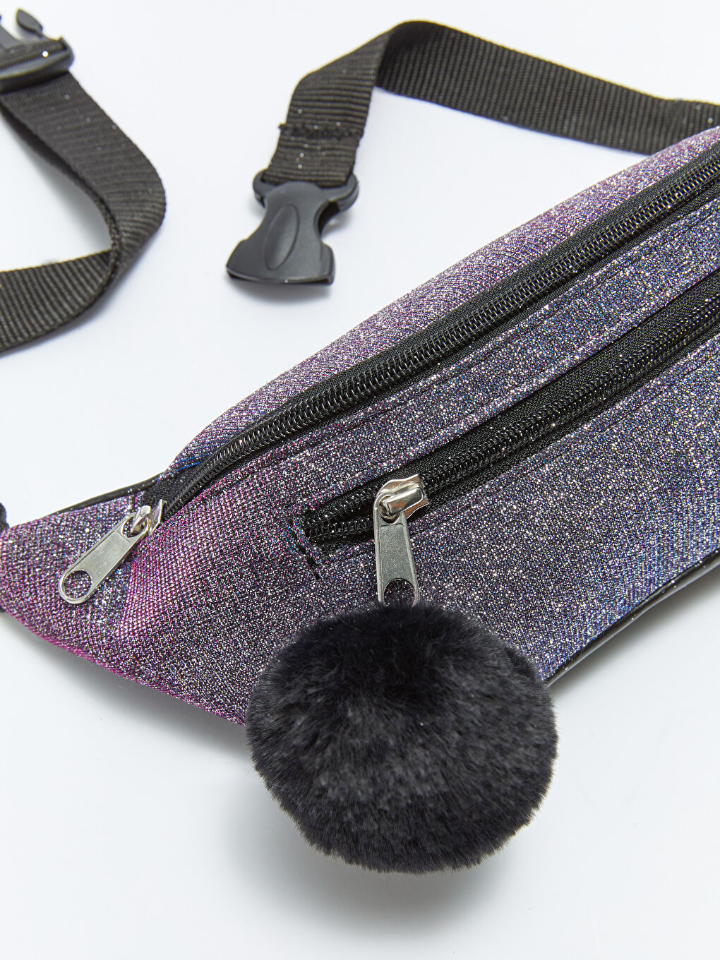 Lacivert Simli Kumaştan Kız Çocuk Bel Çantası-1